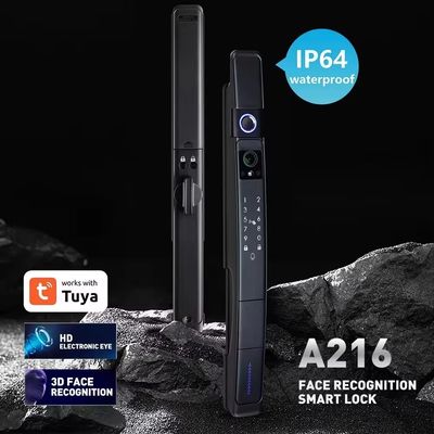 カメラと指紋3D顔認識付きのブラックスマートドアロック TUYA防水ロック