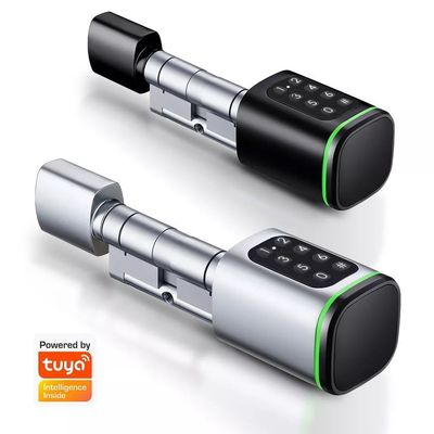 シルバーのスマートシリンダーロック パスワードで木製ドアを簡単にロックする