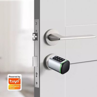シルバーのスマートシリンダーロック パスワードで木製ドアを簡単にロックする