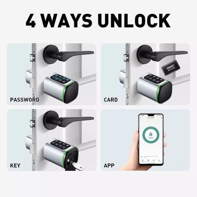 シルバーのスマートシリンダーロック パスワードで木製ドアを簡単にロックする