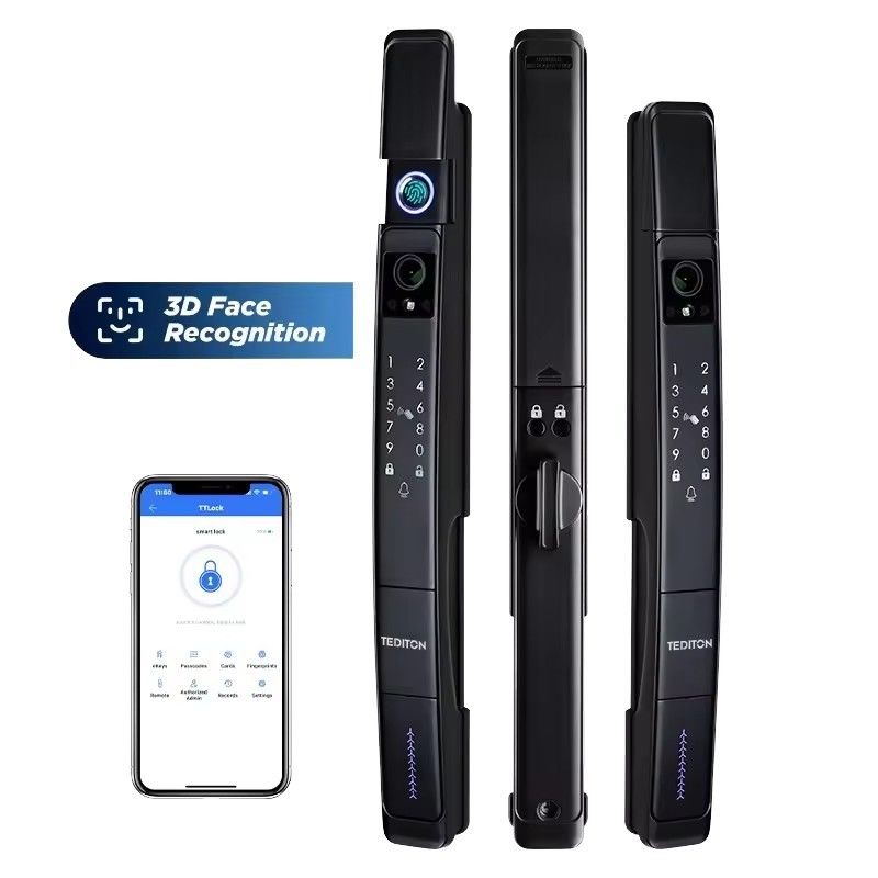 カメラと指紋3D顔認識付きのブラックスマートドアロック TUYA防水ロック